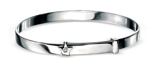 Silver Bangle with Star and Real Diamond