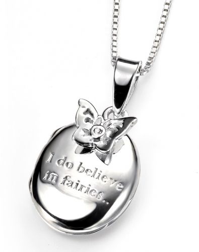 Silver Locket with Butterfly and Diamond