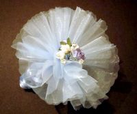 Lustrous Blue Tulle with Paper Roses, Rosebuds and Diamante