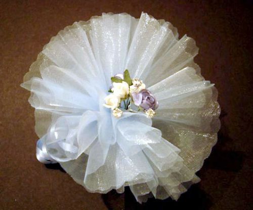 Lustrous Blue Tulle with Paper Roses, Rosebuds and Diamante